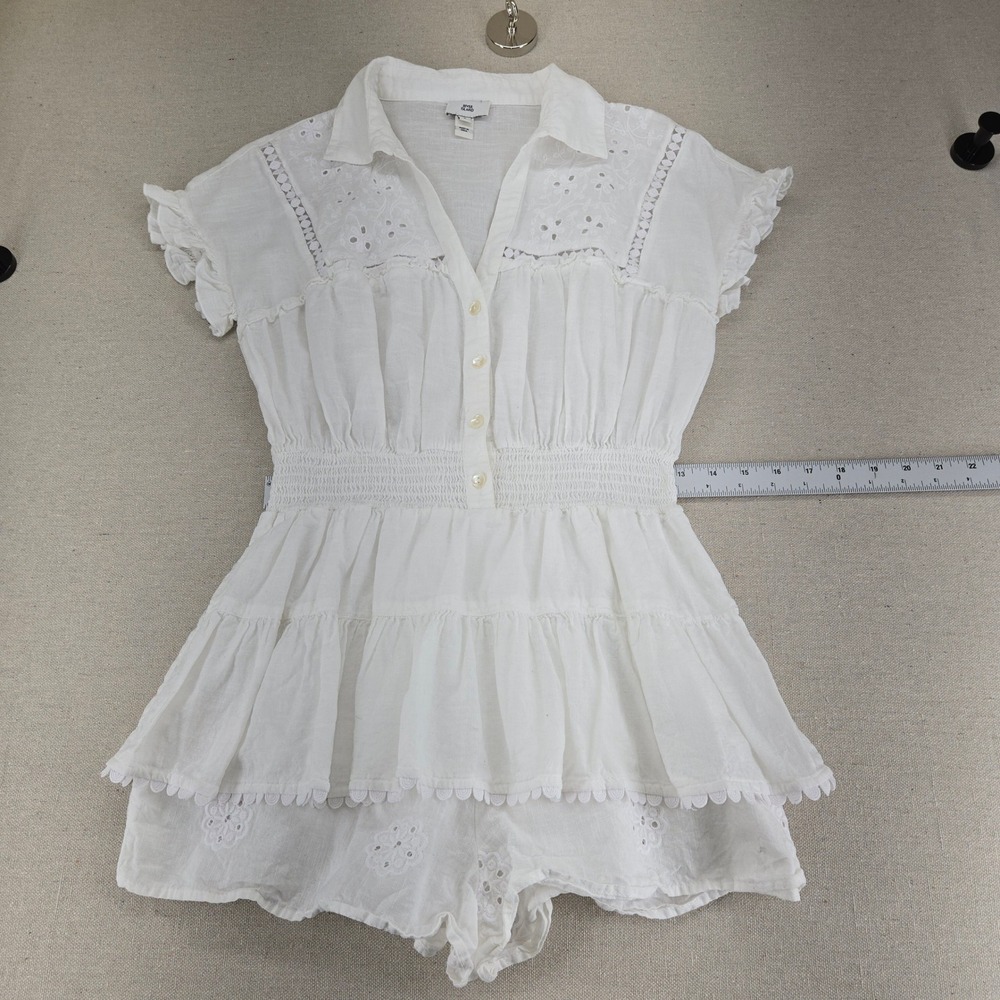 River Island White Broderie Romper Lace Ruffle Beach Playsuit Size Small